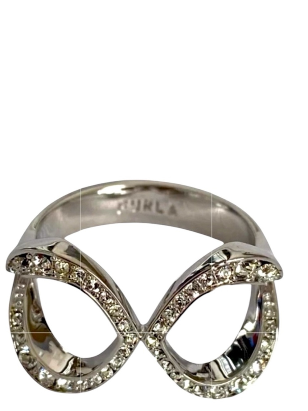 Furla Infinity Ring Rhodium Plated With Swarovski Crystals NWOT